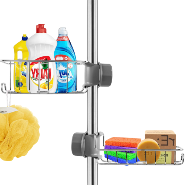 CUTLERIA 2 Pcs Shower Caddy No Drill, Shower Shelf Rack, Stainless Steel Shower Shelves Hanging for Shower Riser Rail 18-27mm, Kitchen Sink shower organizer